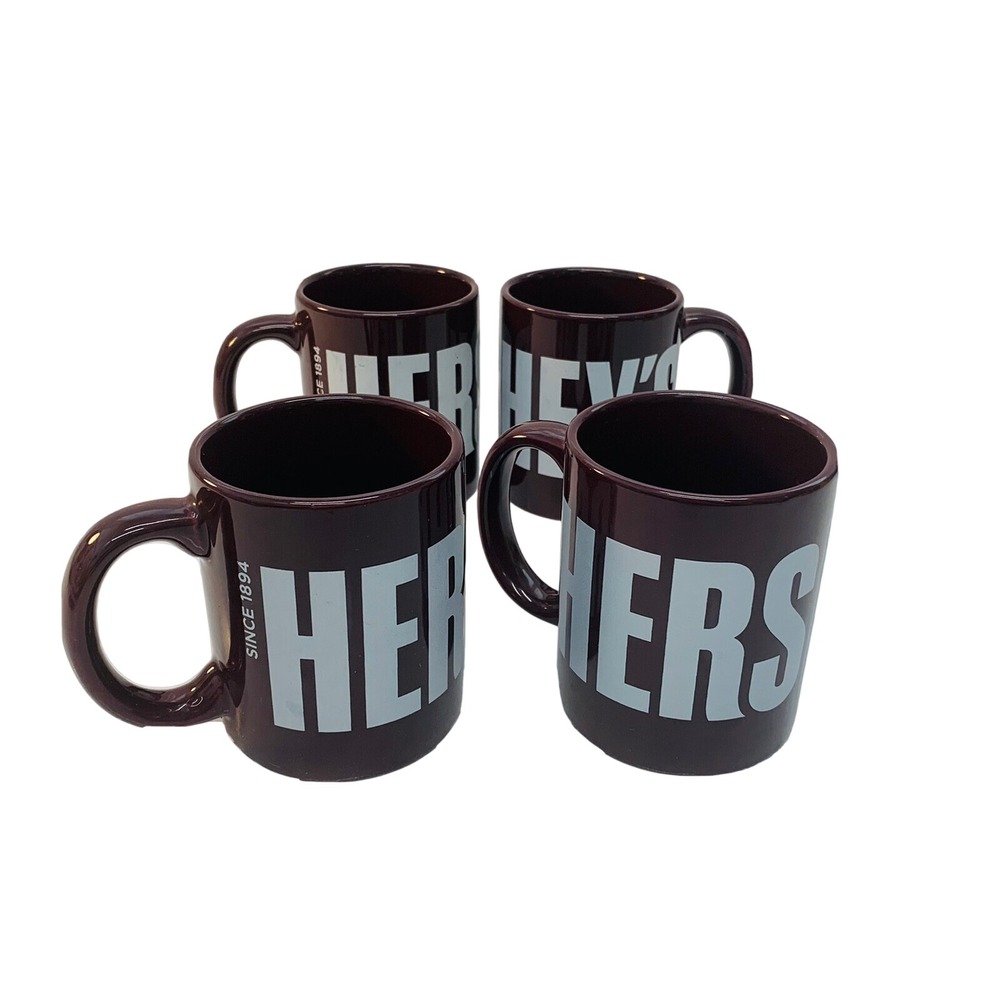 Hershey Mugs  Set‎ of 4 Galerie Hot Chocolate Coffee Tea Brown Silver Letters